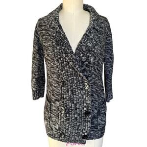 Knit Blazer Large Cardigan Pockets Y2K Black White Old Money Preppy Casual Work